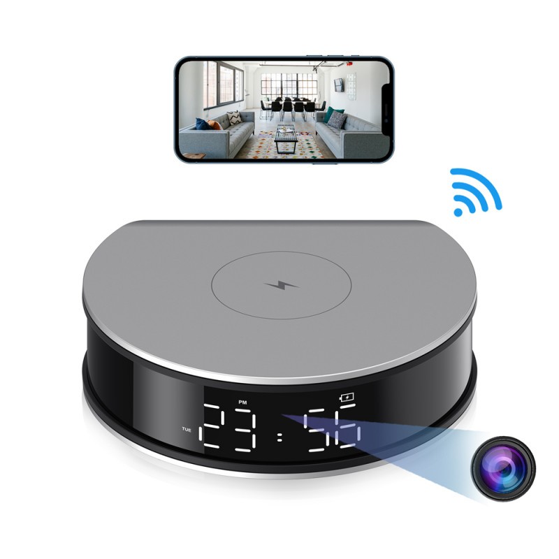 Full HD WiFi Camera in Alarm Clock with Wireless Charging
