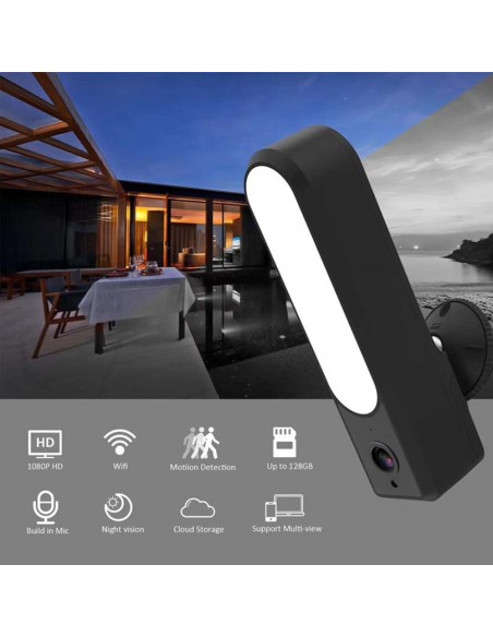 Outdoor connected surveillance camera with LED lamp
