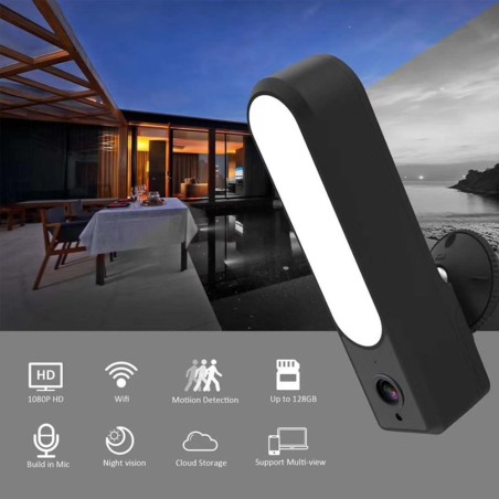 Outdoor connected surveillance camera with LED lamp